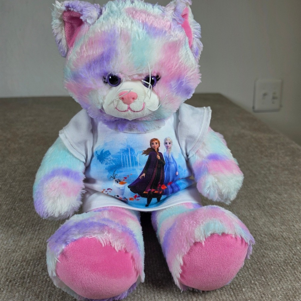 Build A Bear Pastel Tie Dye Cat Plush Disney Frozen 2 Anna Elsa Olaf Shirt‎ 16"
